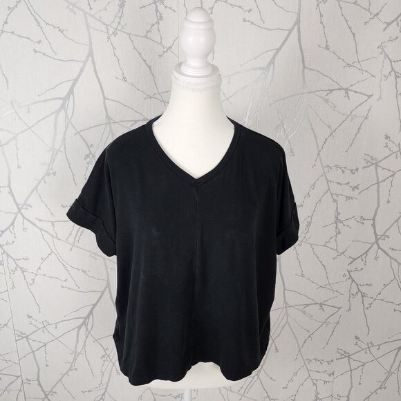 Free Label Black Tencel Organic Cotton Stretch Jersey Boxy Fit Tee - Picture 2 of 7